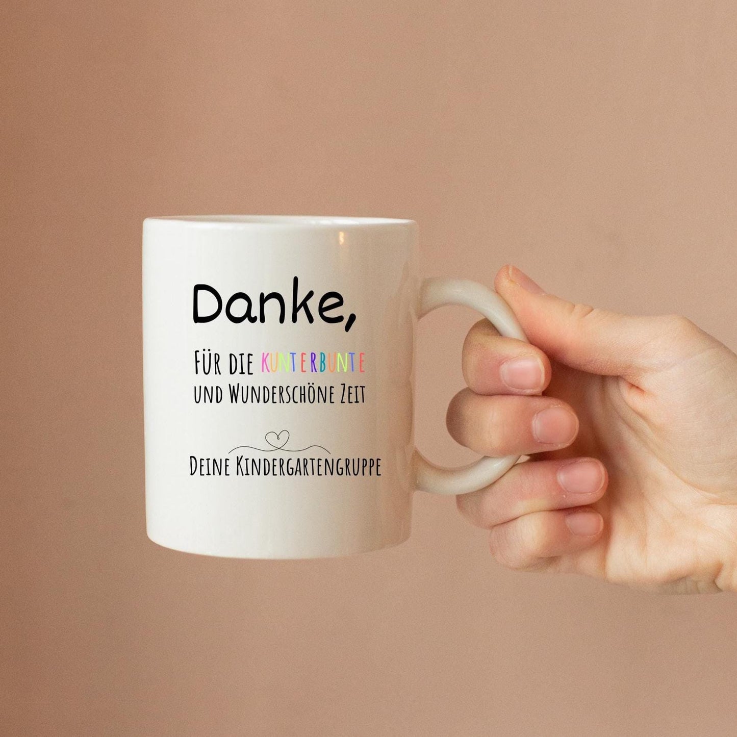 Personalisierte Tasse Erzieherin Abschied – Danke Spruch Kindergarten Geschenk – Keramiktasse 330ml mit Namen Kita Gruppe