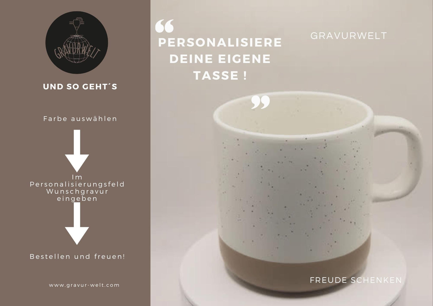 Keramikbecher personalisiert mit Gravur, individuelle Kaffeetasse aus Feinsteinzeug, Geschenk Tasse mit Spruch, personalisierte Tasse