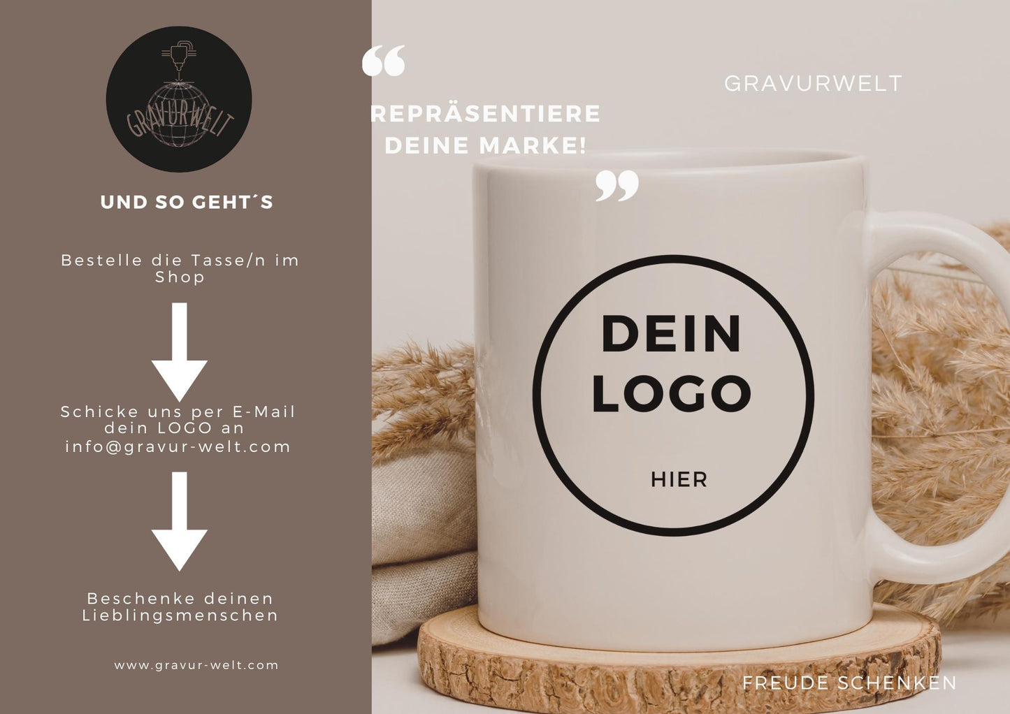 Werbetasse mit Logo – Personalisierte Tasse 330ml | Bedruckte Tasse als Werbegeschenk | Spülmaschinenfest | Ab 1 Stück