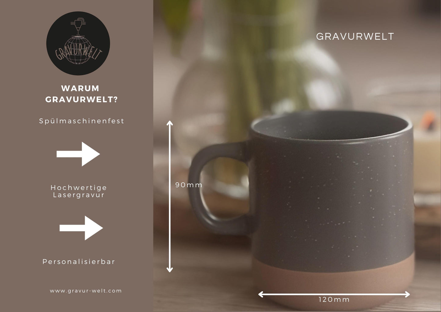 Keramikbecher personalisiert mit Gravur, individuelle Kaffeetasse aus Feinsteinzeug, Geschenk Tasse mit Spruch, personalisierte Tasse