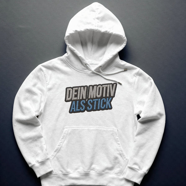 Hoodie mit hochwertiger Stickerei und individuellem Logo oder Motiv. Bestickter Kapuzenpullover auf hochwertigen Textilien in verschiedenen Farben und Größen – ideal für Firmenkleidung, Teams oder Merchandise.
