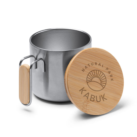 Edelstahlbecher mit Bambusdeckel – 350 ml | Nachhaltig & personalisierbar mit Gravur