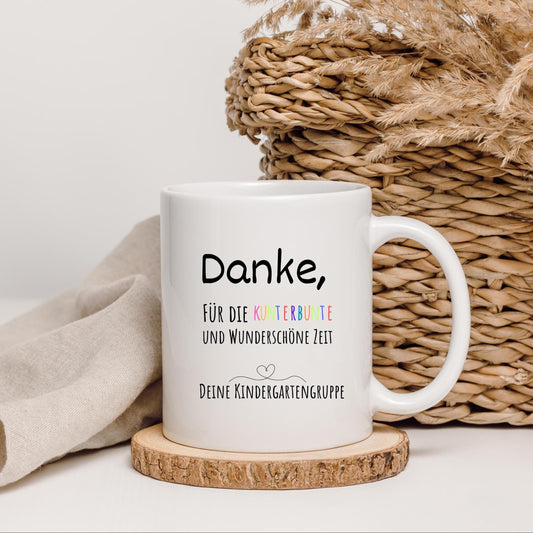 Personalisierte Tasse Erzieherin Abschied – Danke Spruch Kindergarten Geschenk – Keramiktasse 330ml mit Namen Kita Gruppe