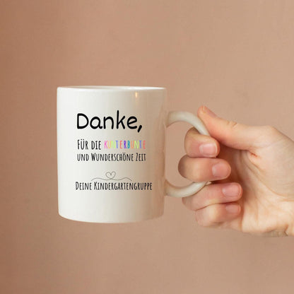 Personalisierte Tasse Erzieherin Abschied – Danke Spruch Kindergarten Geschenk – Keramiktasse 330ml mit Namen Kita Gruppe