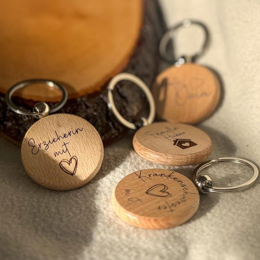 Personalisierbarer Holz-Schlüsselanhänger –Gravur mit Wunschtext/Logo | Geschenkidee für Männer & Frauen | Naturmaterial | Custom Keychain