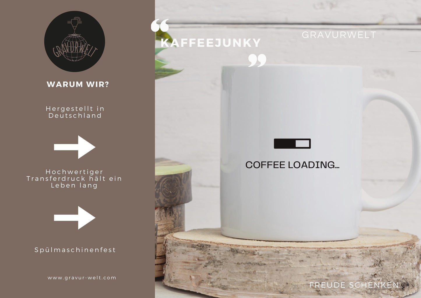 Lustige Kaffeetasse – Coffee Loading – Geschenk für Morgenmuffel & Büro – Keramiktasse 330ml – Spülmaschinenfest