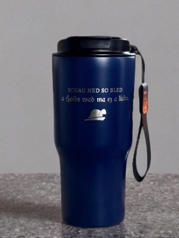 Geschenk zum Vatertag "schau ed so Bled"  – Edelstahl Thermobecher 550ml mit Gravur & Drehverschluss
