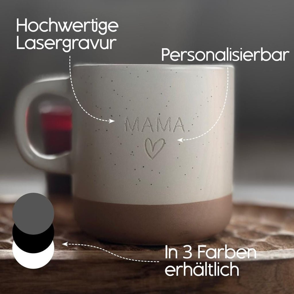 Personalisierbare Keramik Tasse Muttertag Geschenk | Trendige Kaffeetasse mit Gravur "Mama"& Herzmotiv | Stilvoll, Geschenkidee für Sie Ihn
