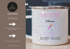 Personalisierte Emaille-Tasse zur Einschulung  330ml | Geschenk zum Schulanfang | Mit Name & Datum | SCHULKIND Tasse