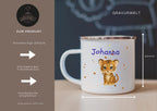 Personalisierte Emaille Tasse 330ml mit Name & Tier- oder Baufahrzeug-Motiv  Geschenk zur Einschulung, Kindergarten oder Geburtstag