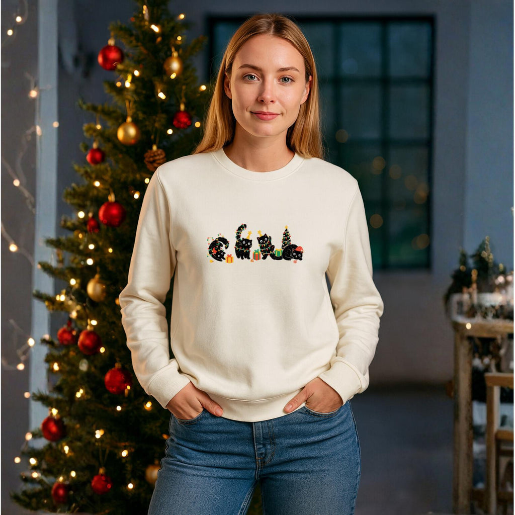 HoHoHo Cats Christmas Sweater | Cozy X-Mas Sweater | Frohe Weihnachten Pullover | Geschenk für Frauen & Männer | Retro Christmas Sweater