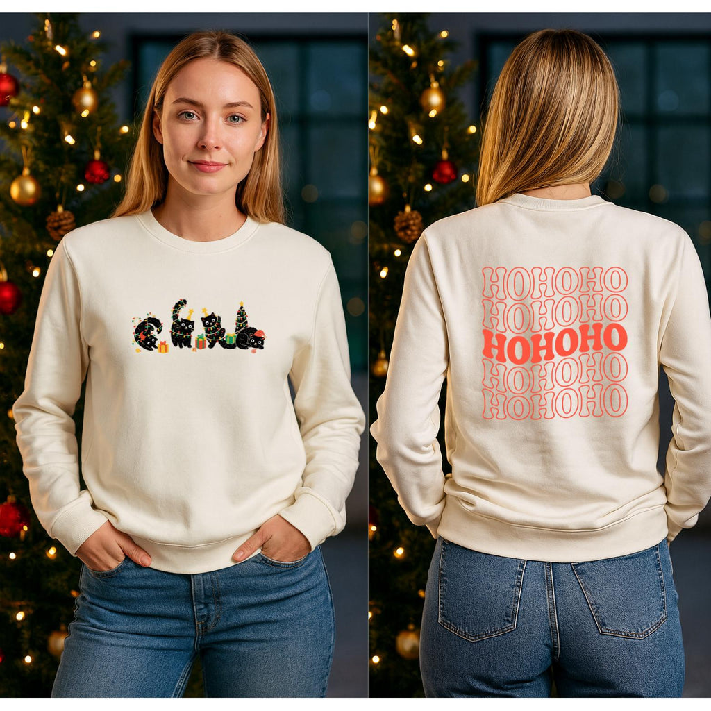 HoHoHo Cats Christmas Sweater | Cozy X-Mas Sweater | Frohe Weihnachten Pullover | Geschenk für Frauen & Männer | Retro Christmas Sweater