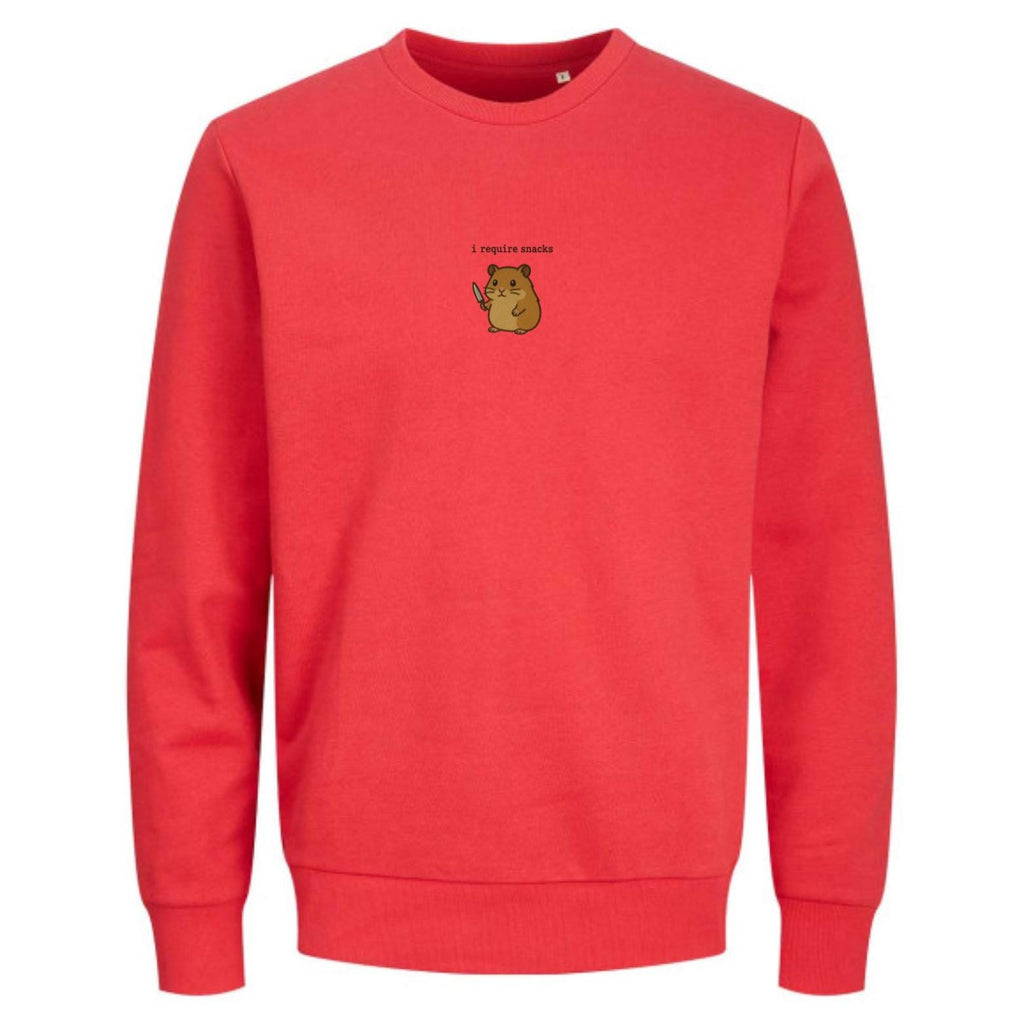 I Require Snacks Sweater | Lustiger Hamster Pullover | Unisex Bio-Sweatshirt | Tiermotiv Geschenk | Winter Outfit | Snack Lover |