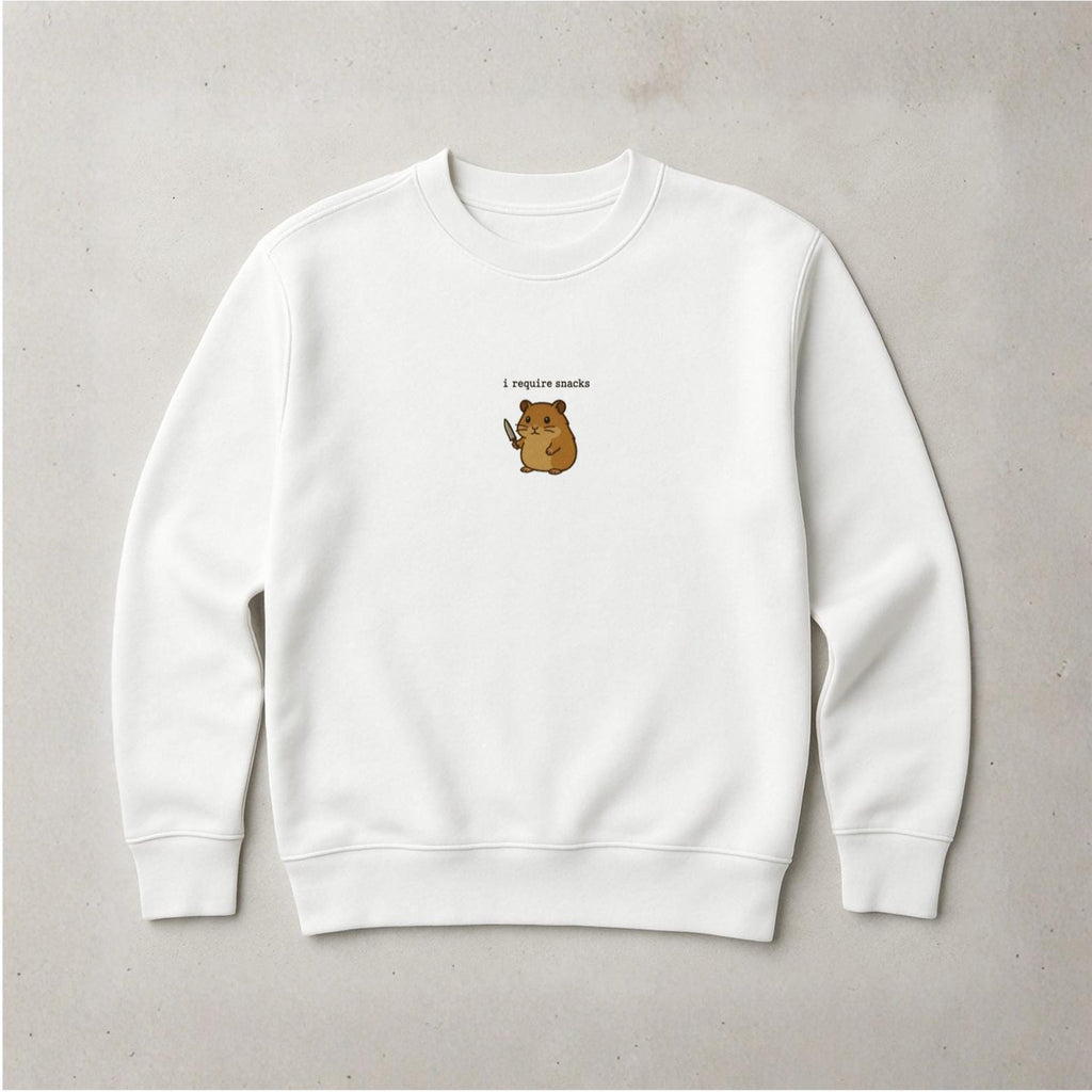 I Require Snacks Sweater | Lustiger Hamster Pullover | Unisex Bio-Sweatshirt | Tiermotiv Geschenk | Winter Outfit | Snack Lover |