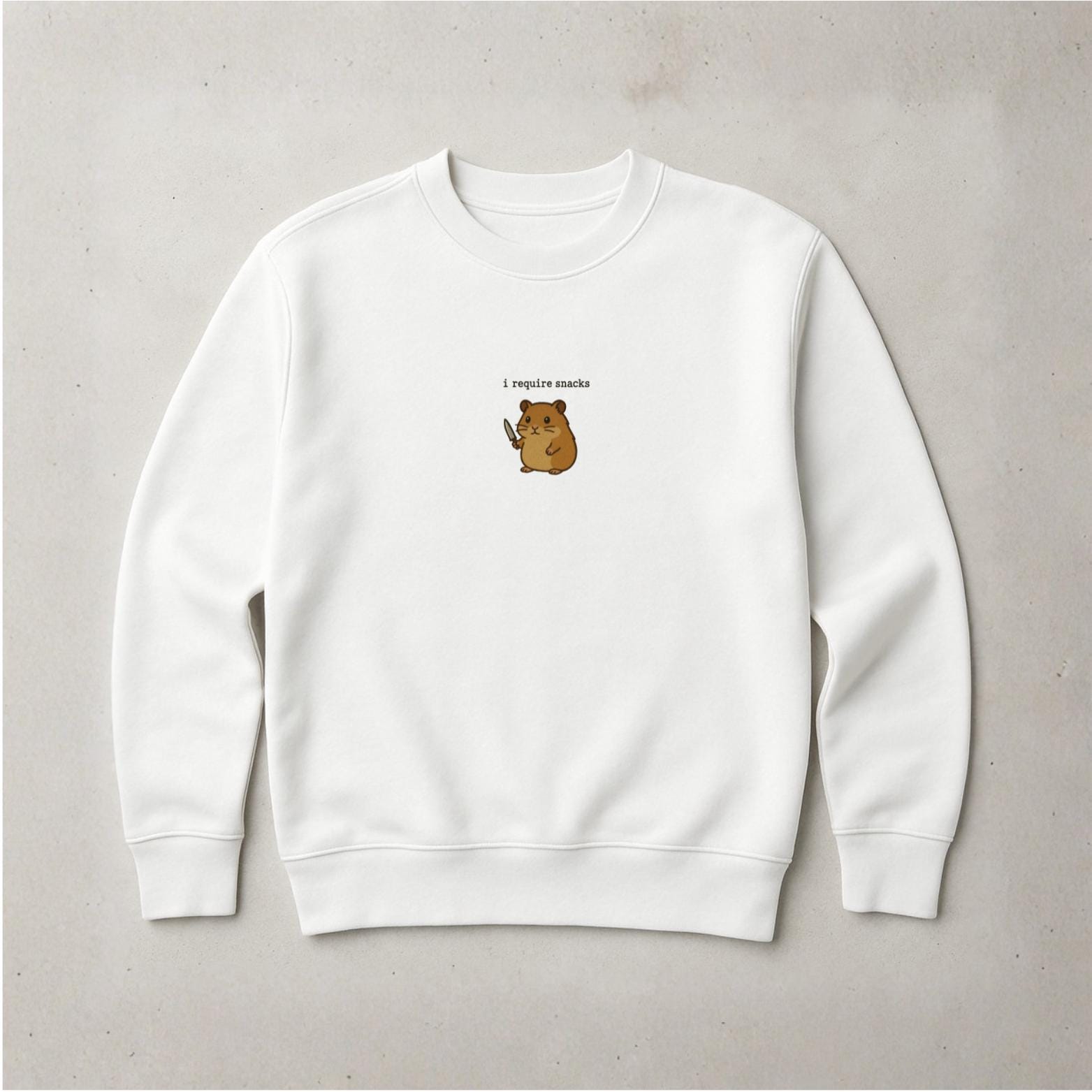 I Require Snacks Sweater | Lustiger Hamster Pullover | Unisex Bio-Sweatshirt | Tiermotiv Geschenk | Winter Outfit | Snack Lover |
