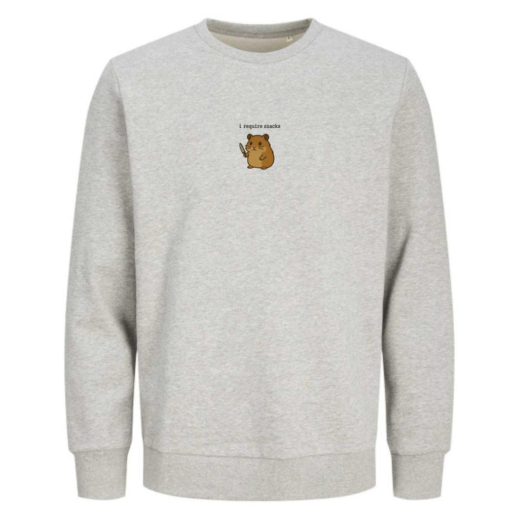I Require Snacks Sweater | Lustiger Hamster Pullover | Unisex Bio-Sweatshirt | Tiermotiv Geschenk | Winter Outfit | Snack Lover |