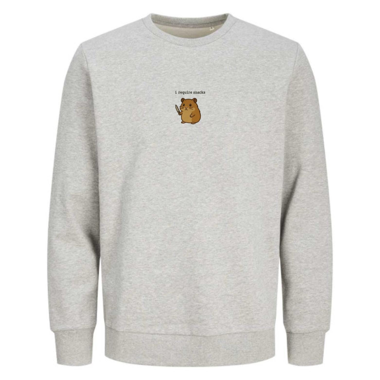 I Require Snacks Sweater | Lustiger Hamster Pullover | Unisex Bio-Sweatshirt | Tiermotiv Geschenk | Winter Outfit | Snack Lover |