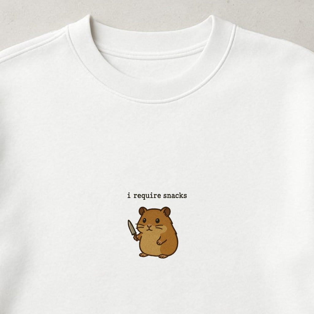 I Require Snacks Sweater | Lustiger Hamster Pullover | Unisex Bio-Sweatshirt | Tiermotiv Geschenk | Winter Outfit | Snack Lover |