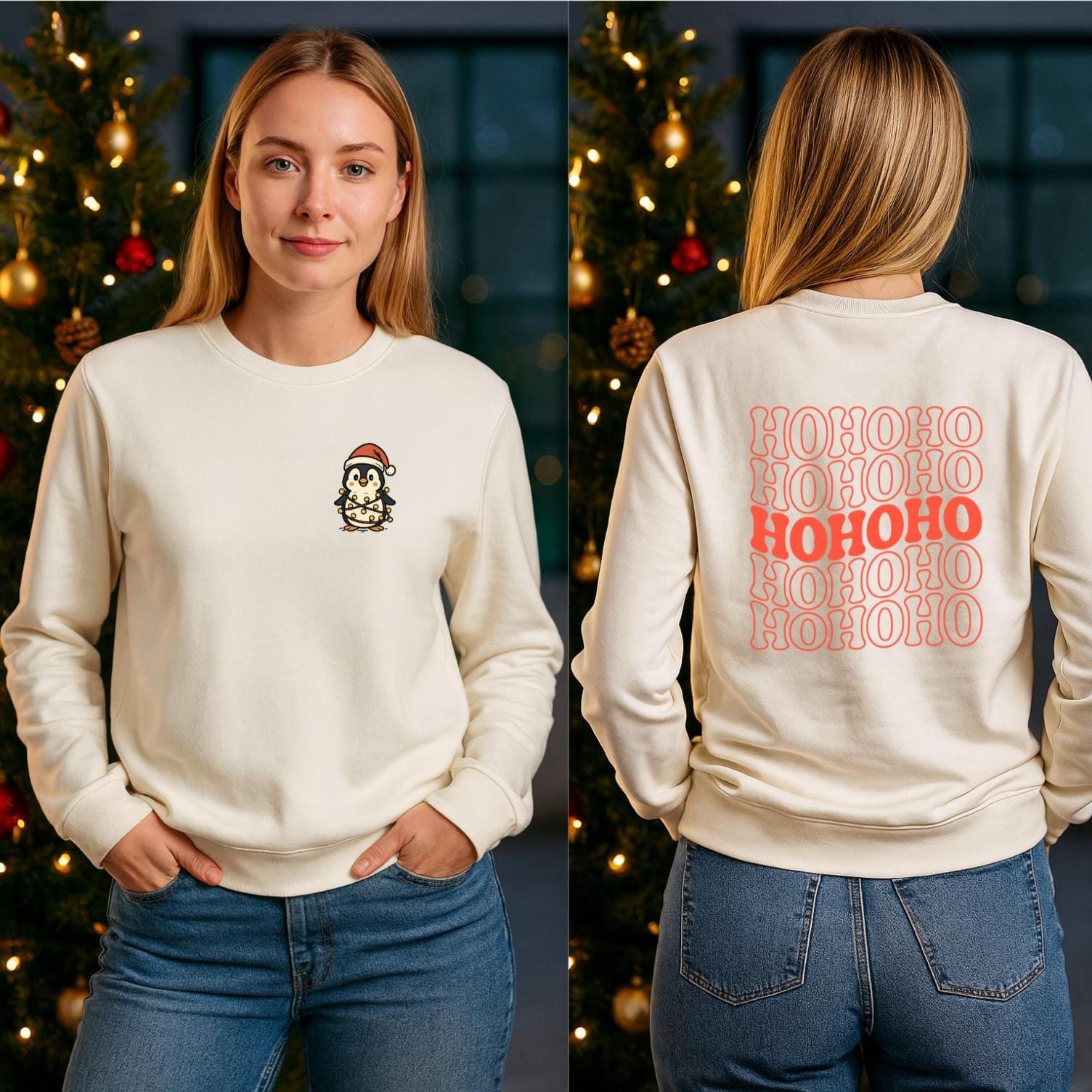 HoHoHo Pinguin Christmas Sweater | Cozy X-Mas Sweater | Frohe Weihnachten Pullover | Geschenk für Frauen & Männer | Retro Christmas Sweater