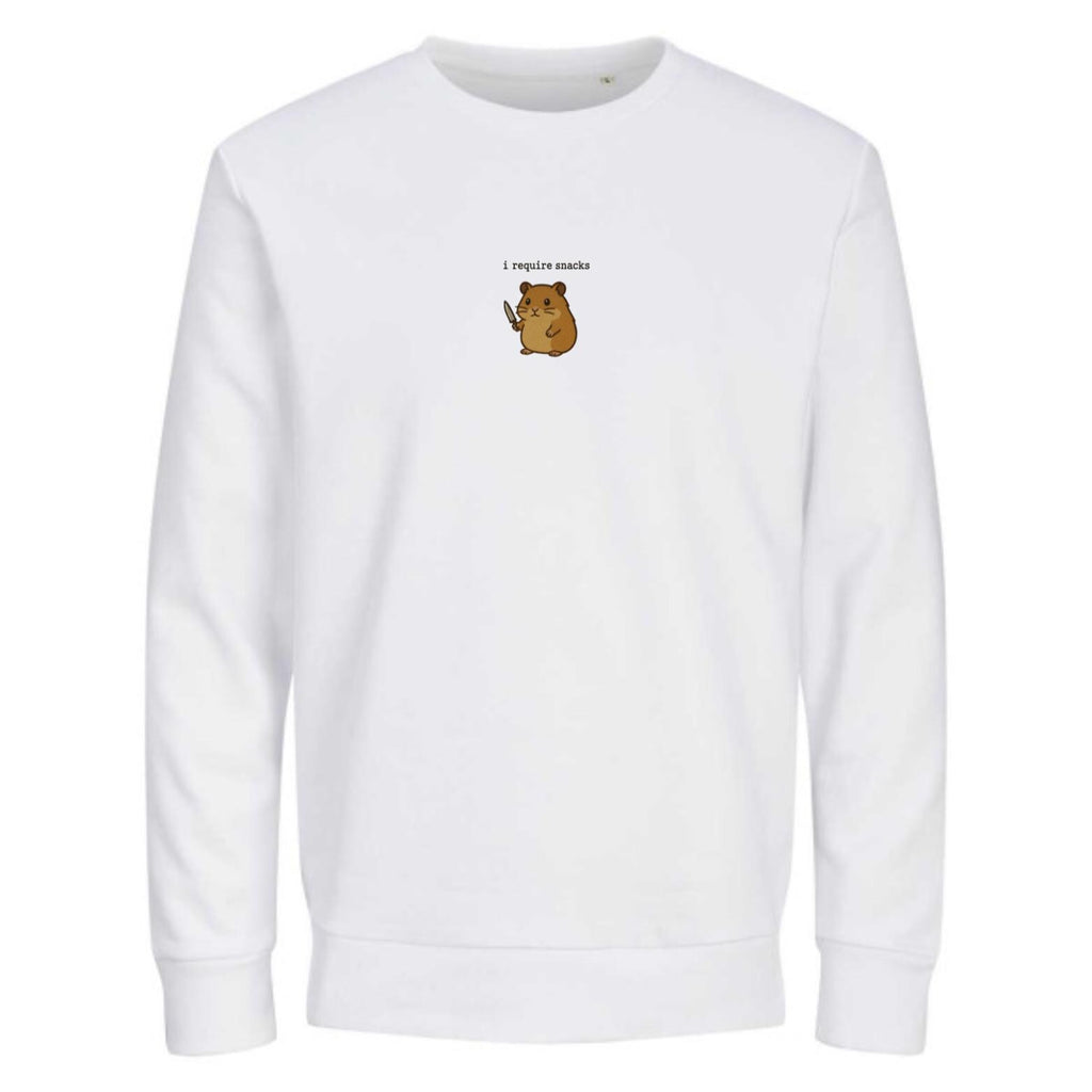I Require Snacks Sweater | Lustiger Hamster Pullover | Unisex Bio-Sweatshirt | Tiermotiv Geschenk | Winter Outfit | Snack Lover |
