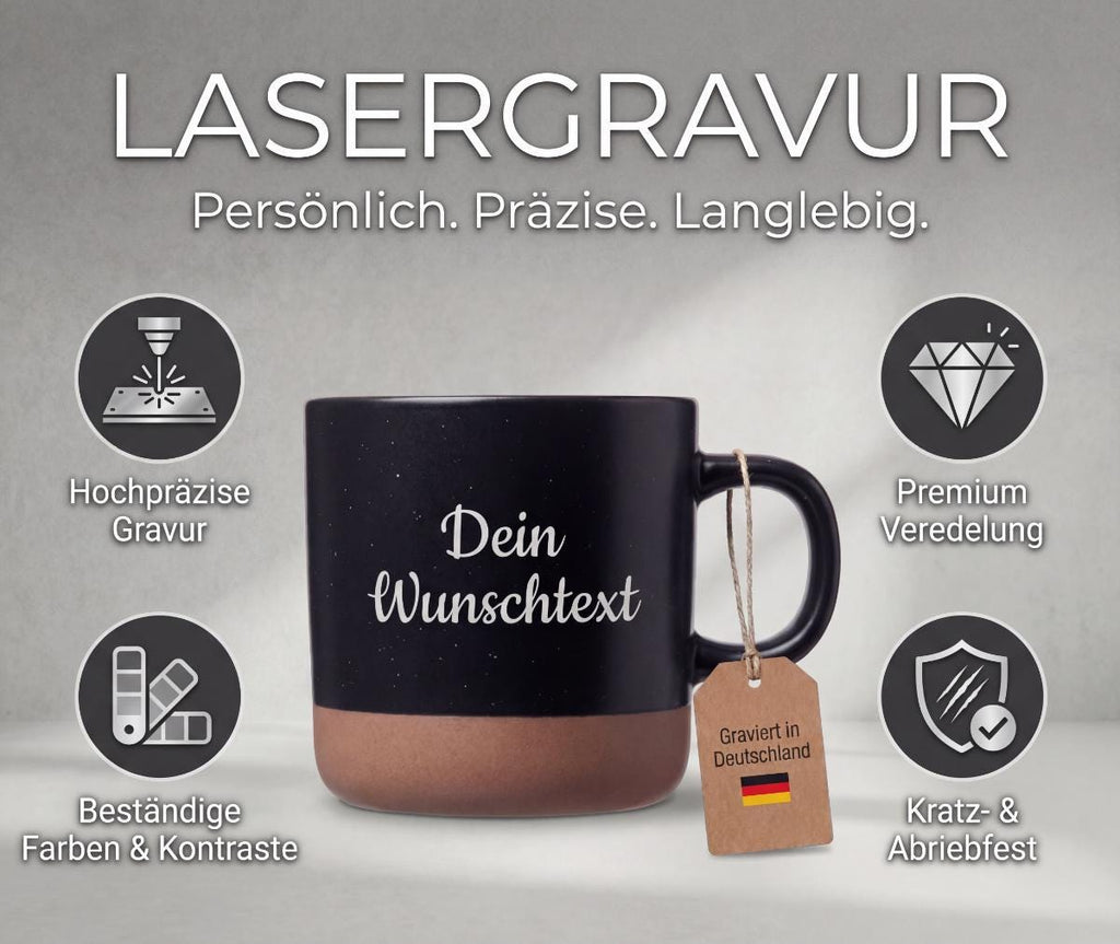 Personalisierte Tasse mit Wunschtext  Geschenk mit Text nach Wahl  Gravierte Keramiktasse  individuell & spülmaschinenfest  360 ml