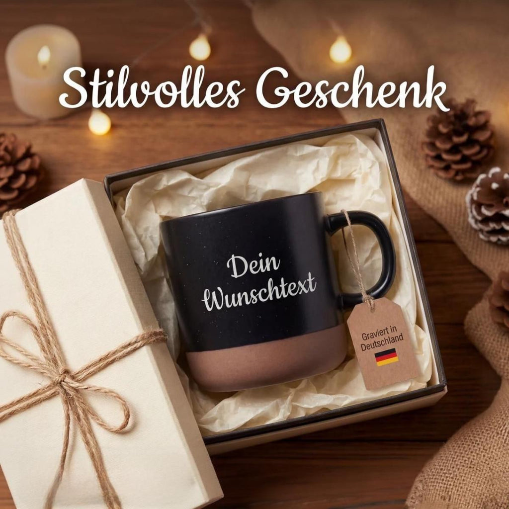 Personalisierte Tasse mit Wunschtext  Geschenk mit Text nach Wahl  Gravierte Keramiktasse  individuell & spülmaschinenfest  360 ml