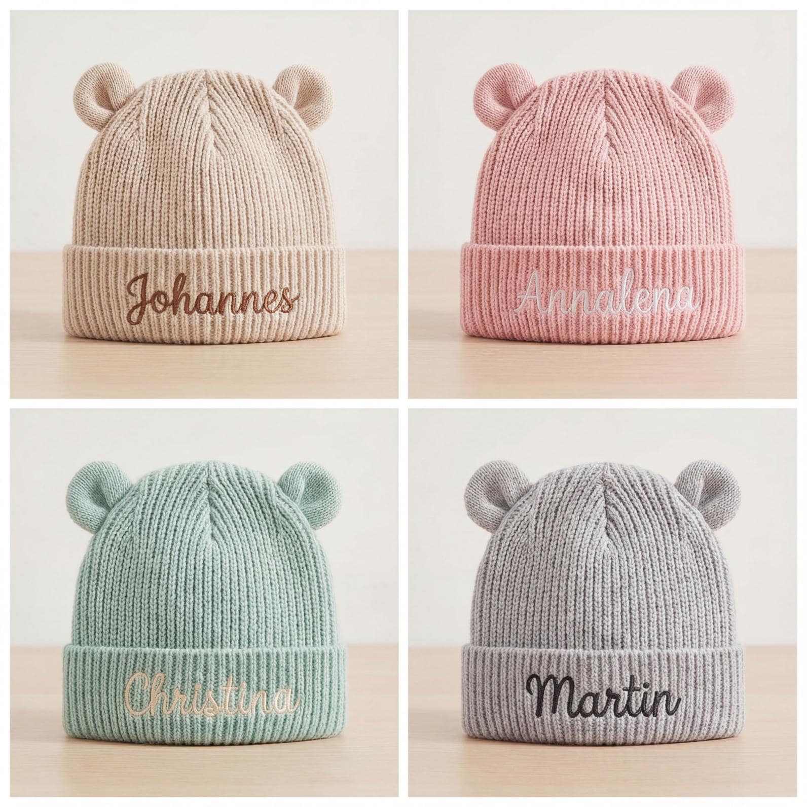 Personalisierte Baby Mütze aus Bio Baumwolle mit Namen bestickt, Baby Beanie mit Ohren, Neugeborenen Geschenk 12M-24M