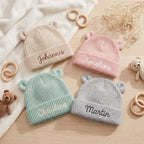 Personalisierte Baby Mütze aus Bio Baumwolle mit Namen bestickt, Baby Beanie mit Ohren, Neugeborenen Geschenk 12M-24M