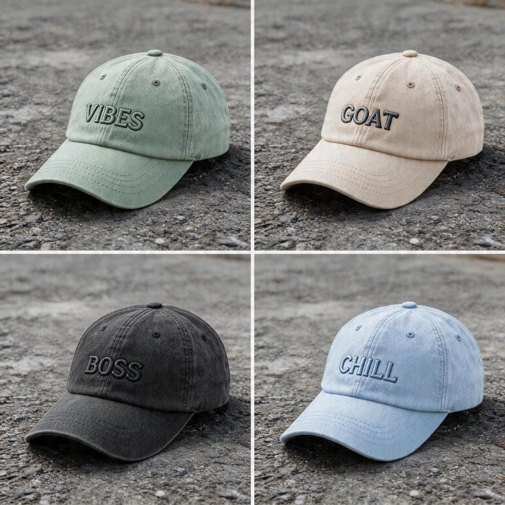Individuelle bestickte Vintage Cap | Personalisierte Logo Text Dad Cap mit Wunschmotiv, Retro Baseball Style, Unisex Streetwear Geschenk