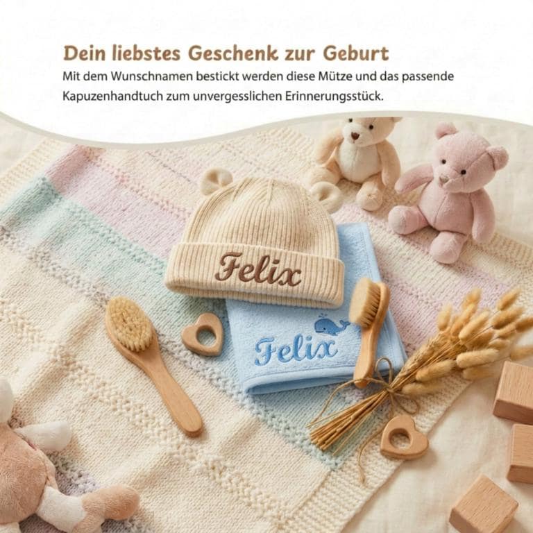 Personalisiertes Baby Kapuzenhandtuch mit Namen bestickt aus Gekämmter Baumwolle, Badetuch Baby Geschenk zur Geburt kuschelig weich