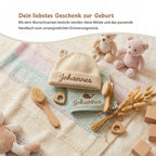 Personalisierte Baby Mütze aus Bio Baumwolle mit Namen bestickt, Baby Beanie mit Ohren, Neugeborenen Geschenk 12M-24M