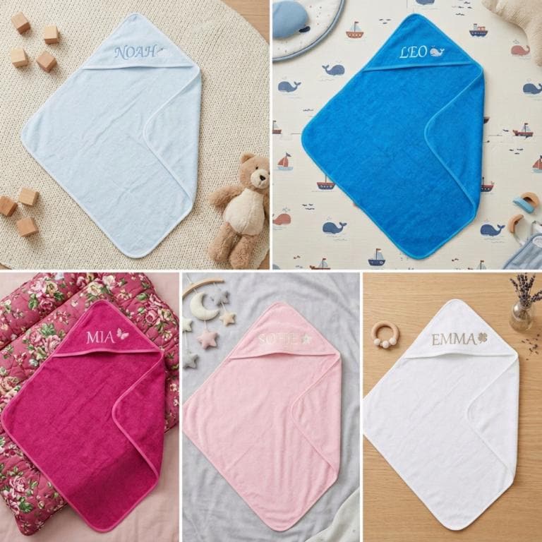 Personalisiertes Baby Kapuzenhandtuch mit Namen bestickt aus Gekämmter Baumwolle, Badetuch Baby Geschenk zur Geburt kuschelig weich
