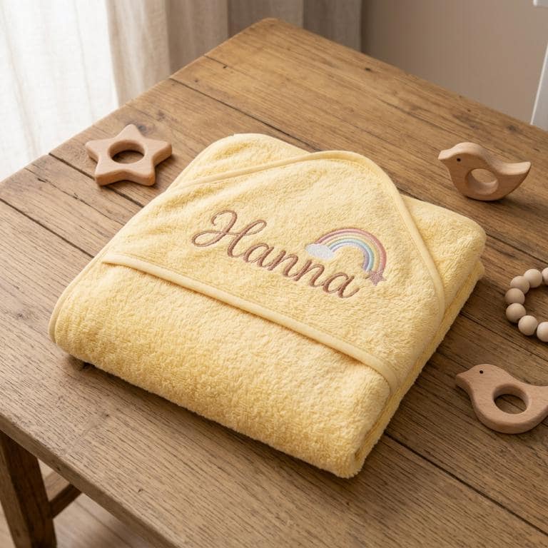 Personalisiertes Baby Kapuzenhandtuch mit Namen bestickt aus Gekämmter Baumwolle, Badetuch Baby Geschenk zur Geburt kuschelig weich