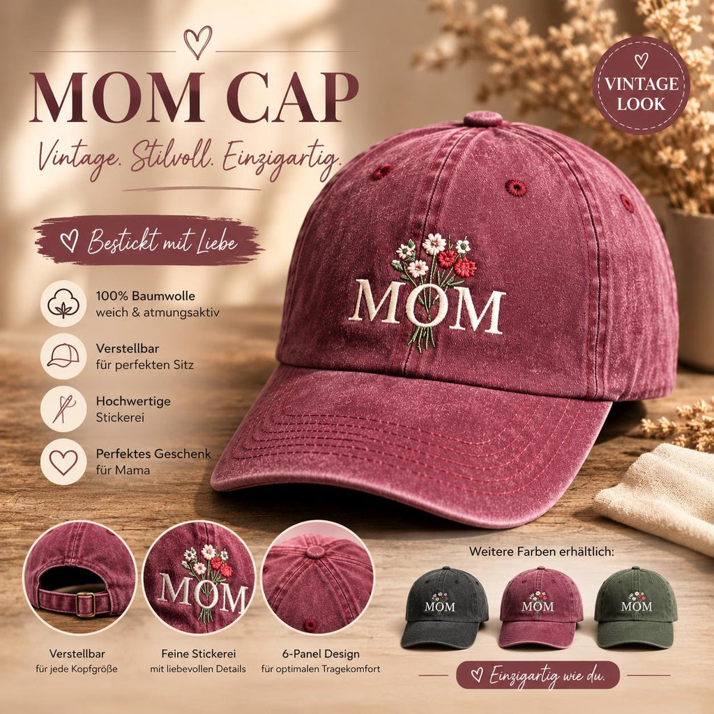 Vintage Cap Muttertag Bestickt, Personalisiere Mama Cap, Retro Dad Cap, Unisex Embroidered Hat, Geschenk für Frauen und Damen
