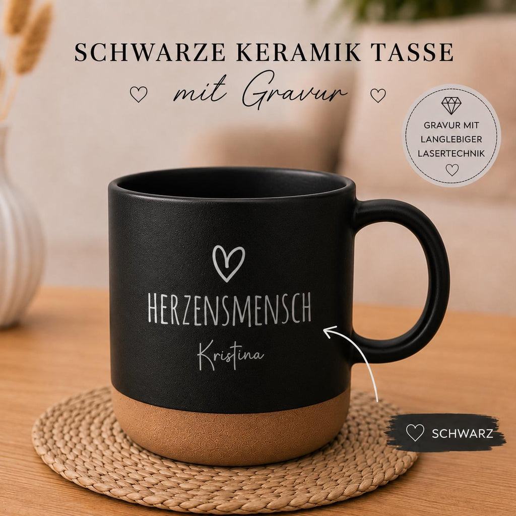 Personalisierte Keramiktasse mit Gravur Herzensmensch“ | 360 ml Tasse mit Namen, Geschenk für Frauen & Männer, Kaffee,Tee,Spülmaschinenfest