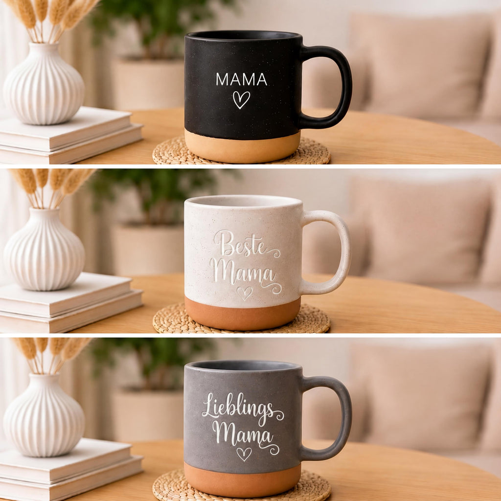 Personalisierbare Keramik Tasse Muttertag Geschenk | Trendige Kaffeetasse mit Gravur "Mama"& Herzmotiv | Stilvoll, Geschenkidee für Sie Ihn