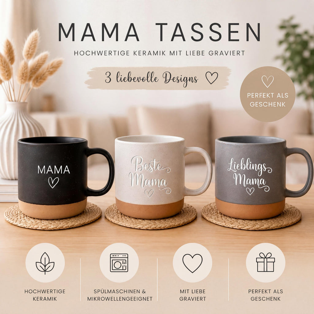 Personalisierbare Keramik Tasse Muttertag Geschenk | Trendige Kaffeetasse mit Gravur "Mama"& Herzmotiv | Stilvoll, Geschenkidee für Sie Ihn