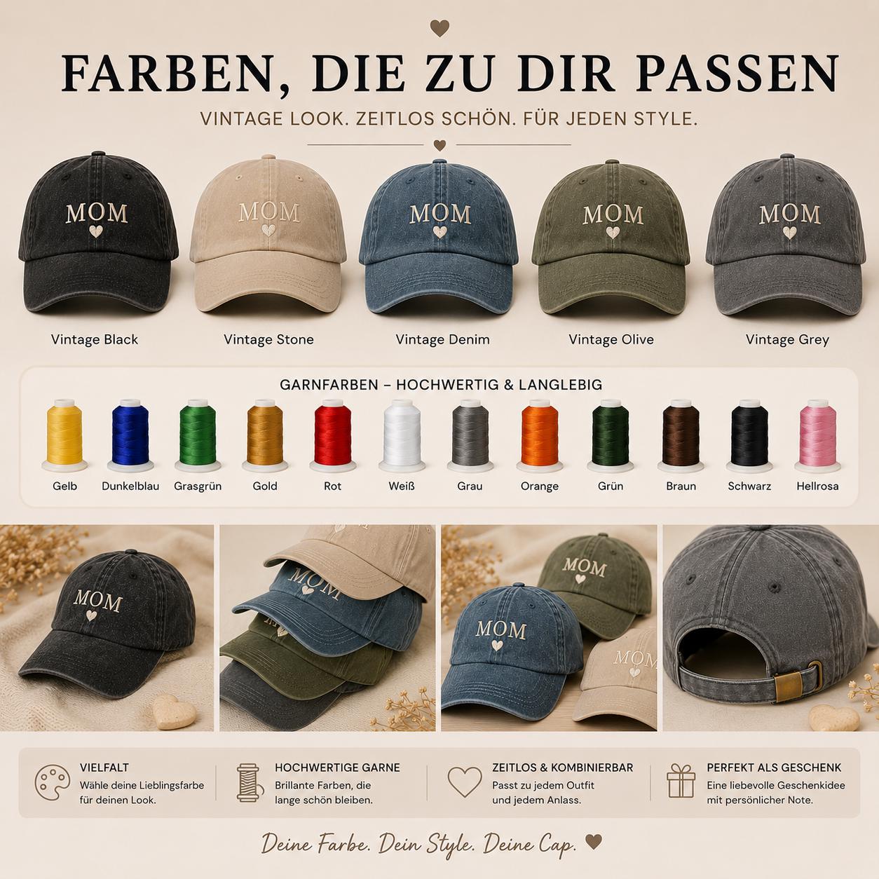 MOM Cap Bestickt | Vintage Baseball Cap für Mama | Gestickte Mütze | Muttertagsgeschenk | Geschenk für Mama | Baumwoll Cap Damen
