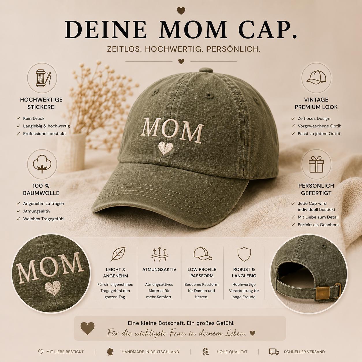MOM Cap Bestickt | Vintage Baseball Cap für Mama | Gestickte Mütze | Muttertagsgeschenk | Geschenk für Mama | Baumwoll Cap Damen