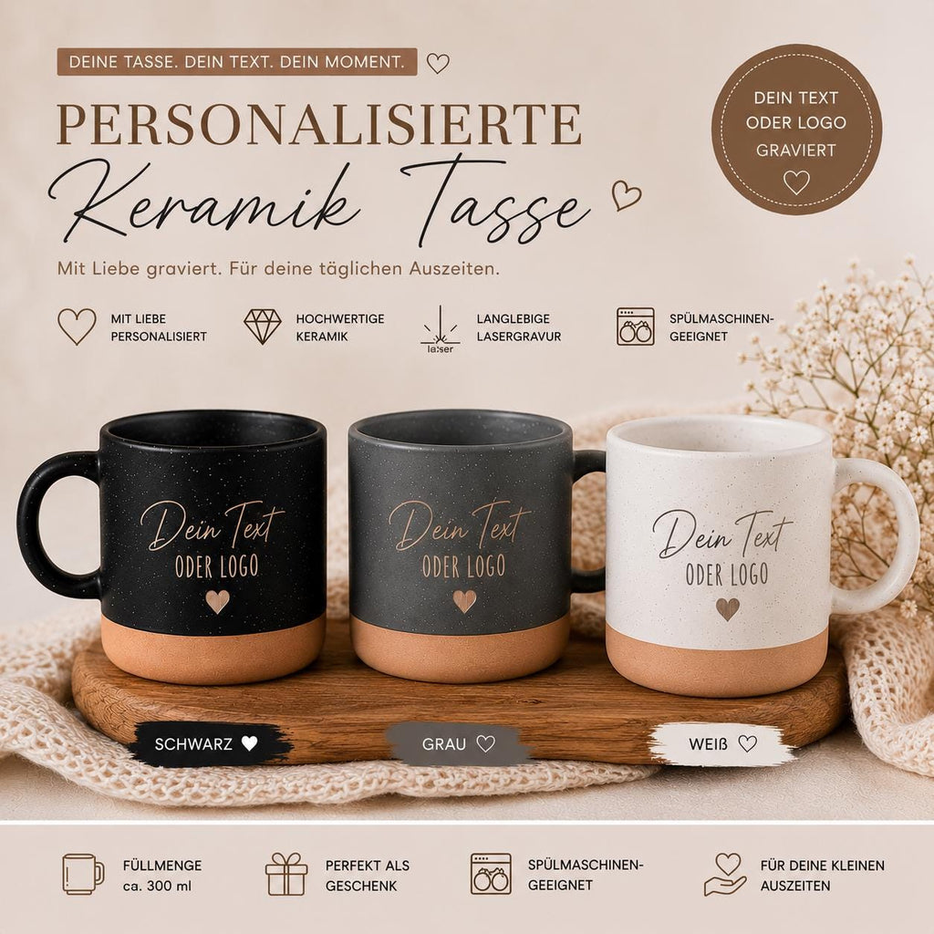 Personalisierte Tasse mit Wunschtext,Gravierte Keramiktasse,Kaffeetasse individuell,Geschenk mit Text,Spülmaschinenfest,360 ml Geschenkidee