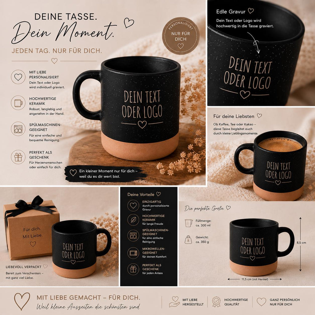 Personalisierte Tasse mit Wunschtext,Gravierte Keramiktasse,Kaffeetasse individuell,Geschenk mit Text,Spülmaschinenfest,360 ml Geschenkidee