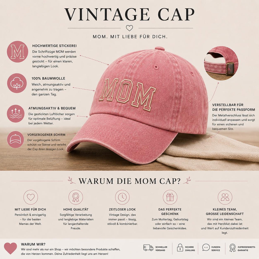 Vintage Cap für Papa oder Mama, personalisierte bestickte Retro Dad & Mom Cap, unisex Streetwear Baseball Hat, Geschenk für Frauen und Damen