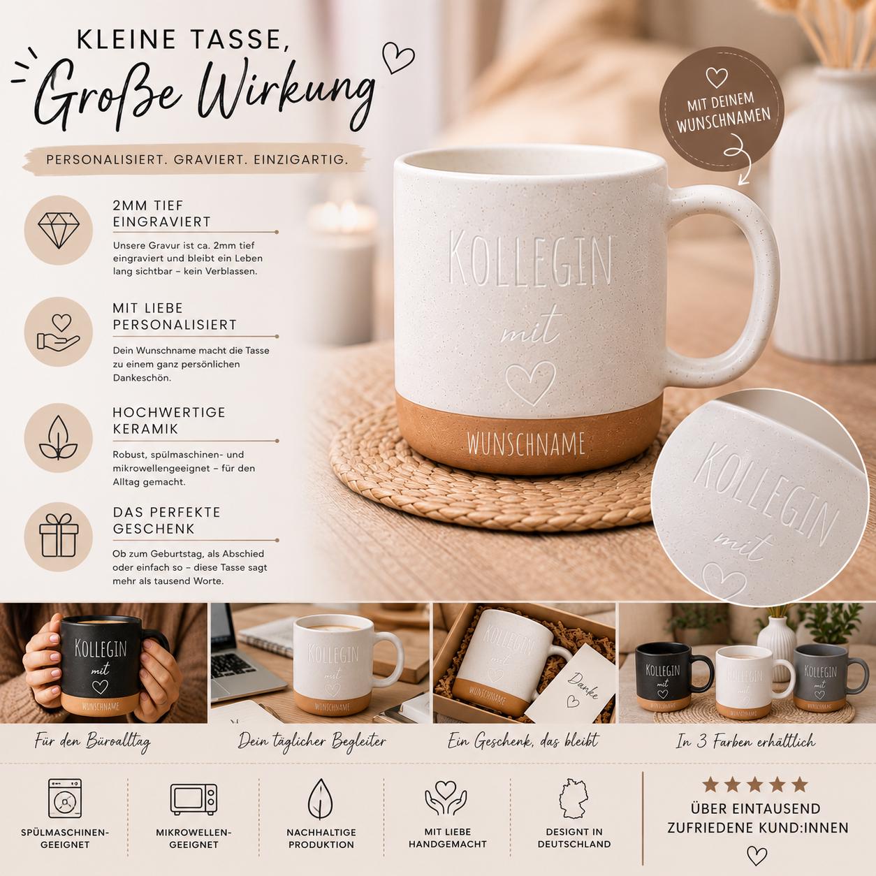 Personalisierbarer Keramikbecher Kollegin mit Herz“ | Geschenkidee für Mama, Freundin & Lieblingskollegin | Muttertag personalisierte Tasse