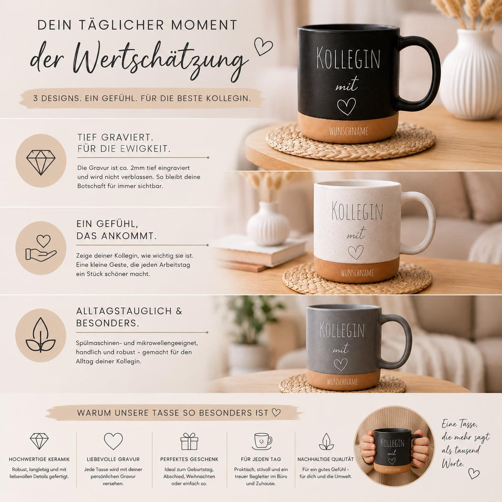 Personalisierbarer Keramikbecher Kollegin mit Herz“ | Geschenkidee für Mama, Freundin & Lieblingskollegin | Muttertag personalisierte Tasse