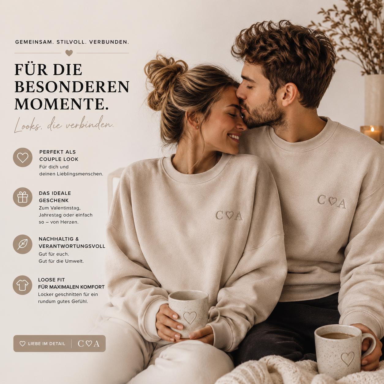 Personalisiertes Sweatshirt mit Initialen & Herz  Bestickter Unisex Oversized Sweater  Geschenk für Paare  Jahrestag   Couple Sweater