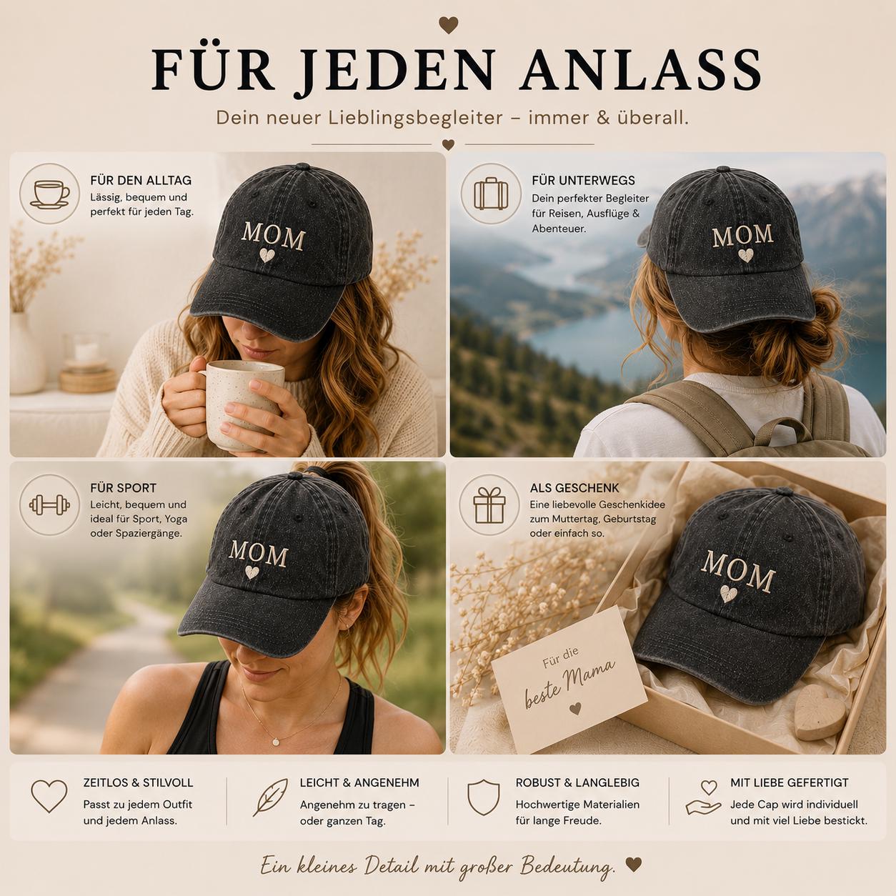 MOM Cap Bestickt | Vintage Baseball Cap für Mama | Gestickte Mütze | Muttertagsgeschenk | Geschenk für Mama | Baumwoll Cap Damen